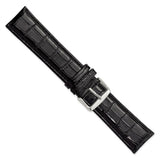24mm Long Black Crocodile Chrono Silver-tone Buckle Watch Band