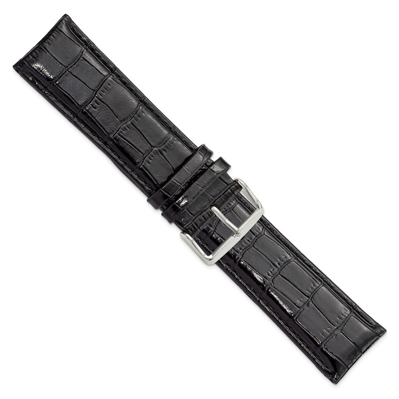 26mm Long Black Crocodile Chrono Silver-tone Buckle Watch Band