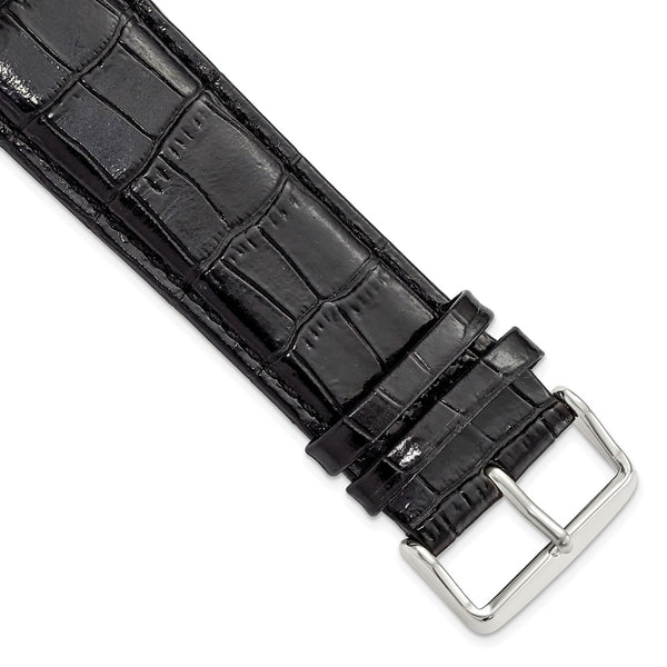 DeBeer 26mm Long Black Crocodile Grain Chronograph Leather with Silver-tone Buckle 8.5 inch Watch Band