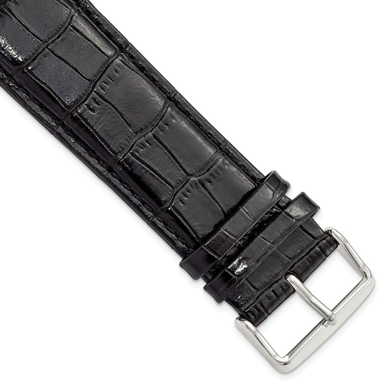 DeBeer 26mm Long Black Crocodile Grain Chronograph Leather with Silver-tone Buckle 8.5 inch Watch Band