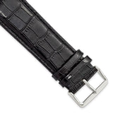 26mm Long Black Crocodile Chrono Silver-tone Buckle Watch Band