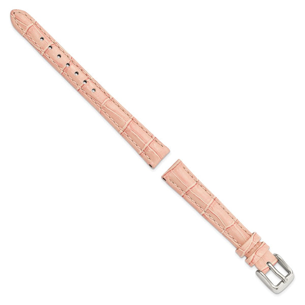 12mm Pink Crocodile Grain Chrono Silver-tone Buckle Watch Band