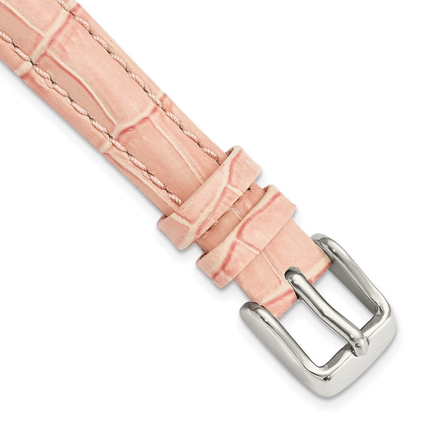 12mm Pink Crocodile Grain Chrono Silver-tone Buckle Watch Band