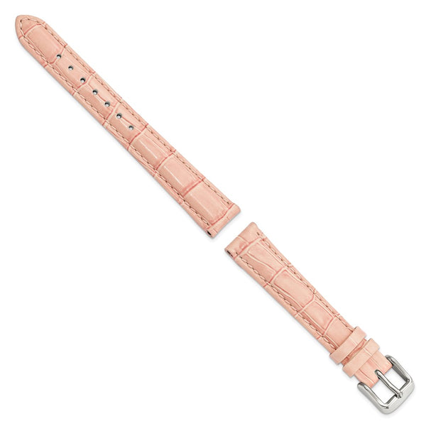 14mm Pink Crocodile Grain Chrono Silver-tone Buckle Watch Band