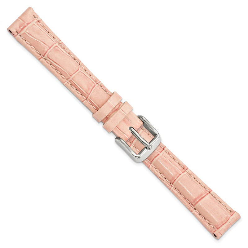 DeBeer 14mm Pink Crocodile Grain Chronograph Leather with Silver-tone Buckle 6.75 inch Watch Band
