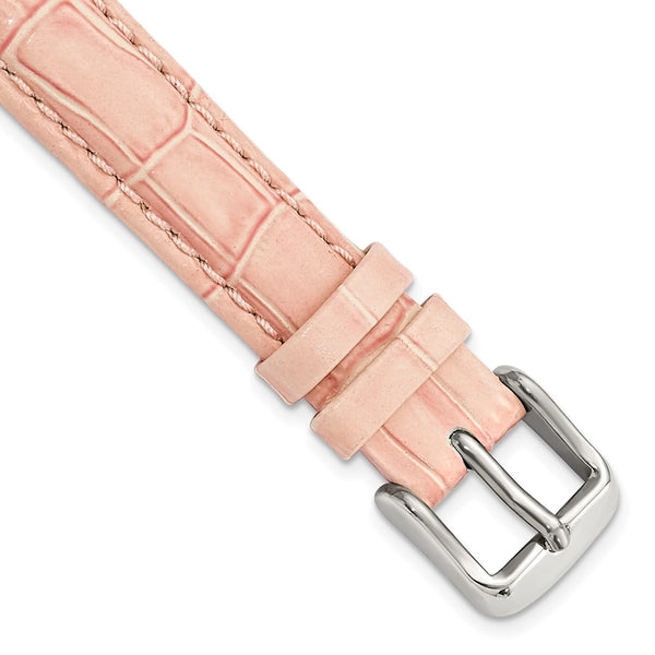 14mm Pink Crocodile Grain Chrono Silver-tone Buckle Watch Band