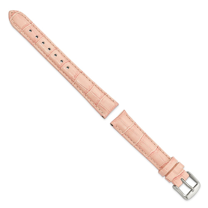 16mm Pink Crocodile Grain Chrono Silver-tone Buckle Watch Band