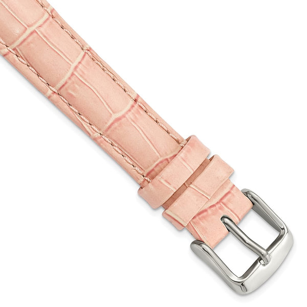 16mm Pink Crocodile Grain Chrono Silver-tone Buckle Watch Band