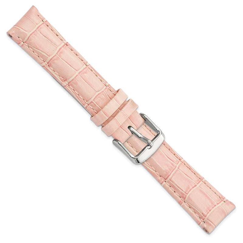 18mm Pink Crocodile Grain Chrono Silver-tone Buckle Watch Band