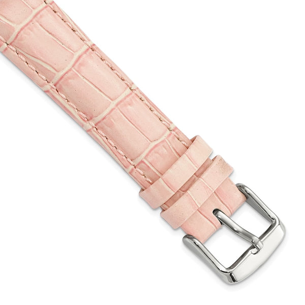 18mm Pink Crocodile Grain Chrono Silver-tone Buckle Watch Band