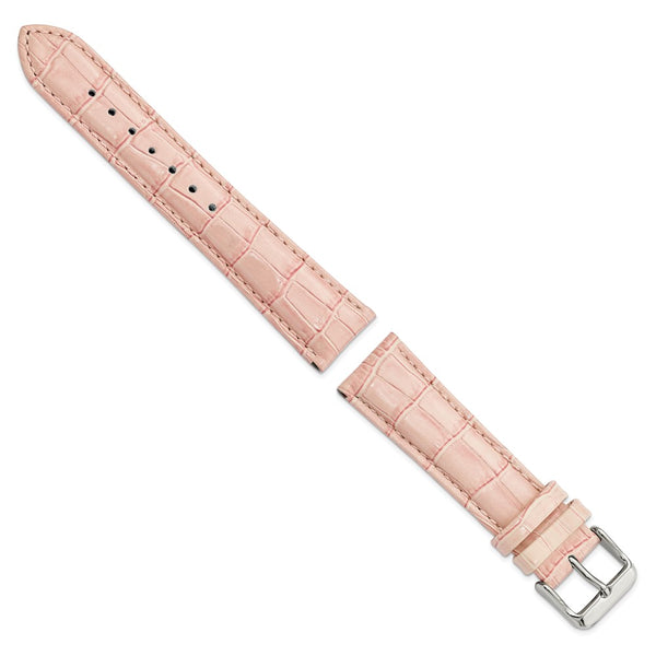 DeBeer 20mm Long Pink Crocodile Grain Chronograph Leather with Silver-tone Buckle 8.5 inch Watch Band