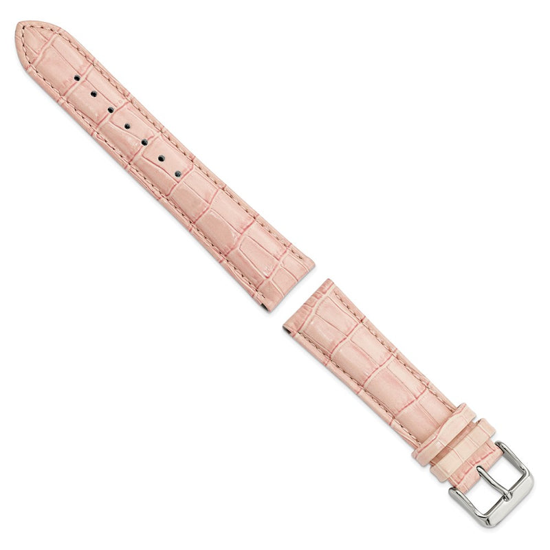 DeBeer 20mm Long Pink Crocodile Grain Chronograph Leather with Silver-tone Buckle 8.5 inch Watch Band