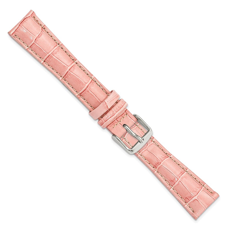 20mm Long Pink Crocodile Grain Chrono Silver-tone Buckle Watch Band