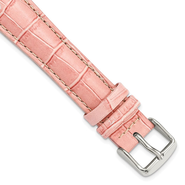 20mm Long Pink Crocodile Grain Chrono Silver-tone Buckle Watch Band