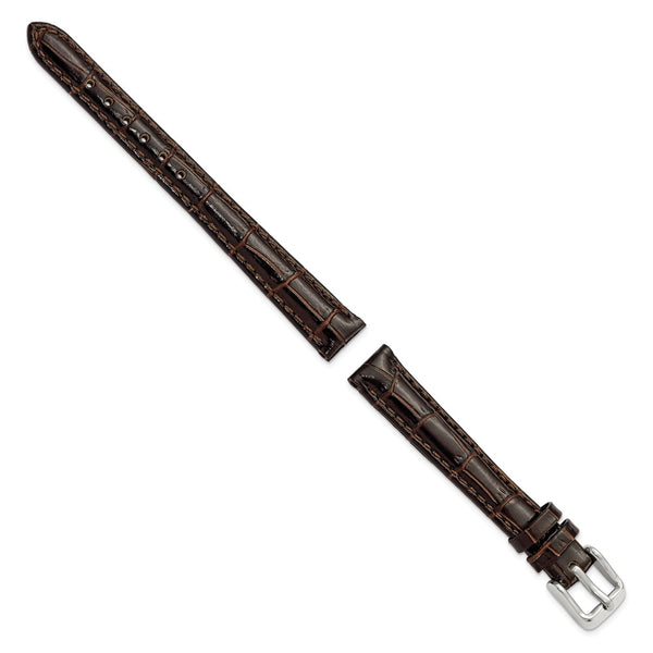 DeBeer 12mm Dark Brown Crocodile Grain Chronograph Leather with Silver-tone Buckle 6.75 inch Watch Band