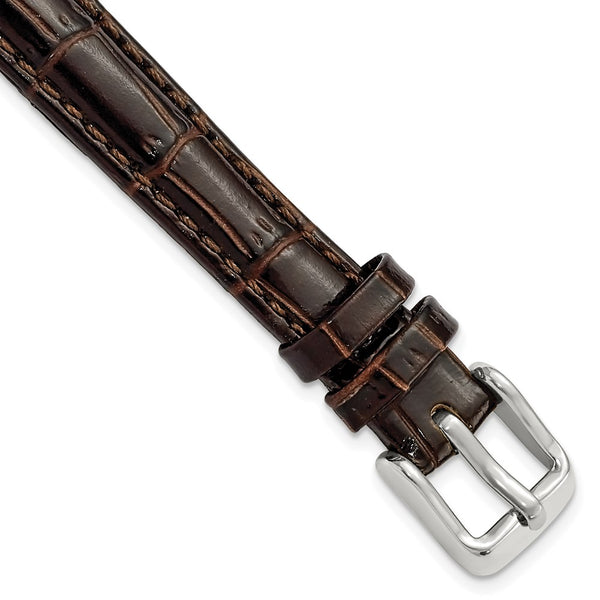 12mm Dark Brown Crocodile Grain Chronograph Silver-tone Buckle Watch Band