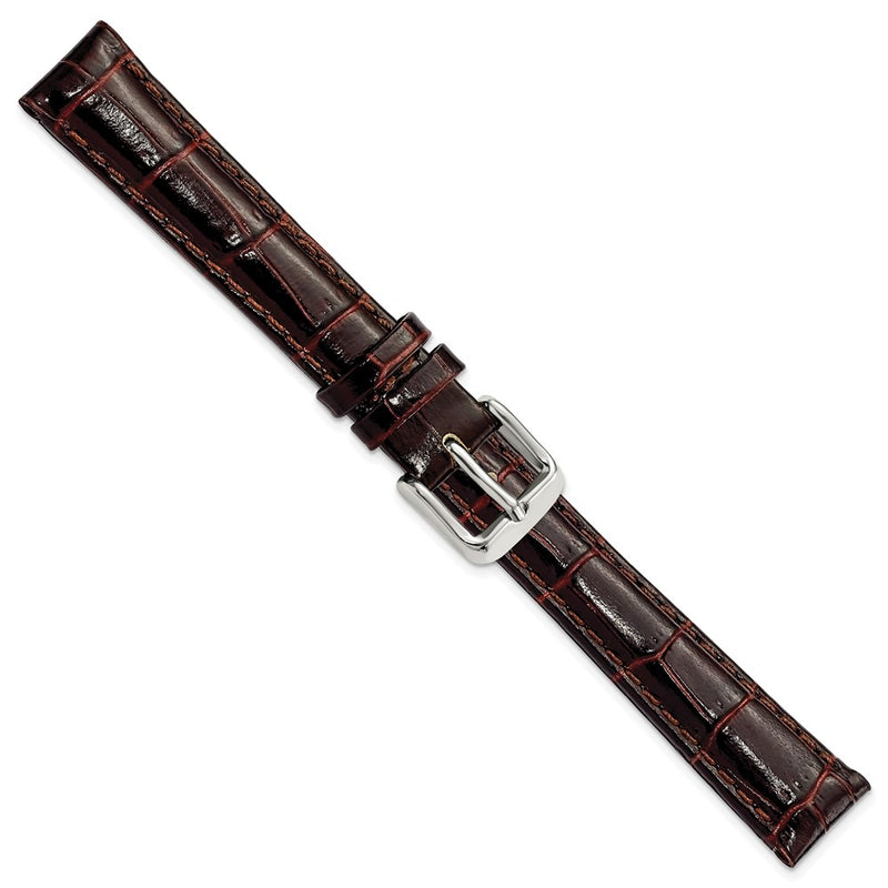 14mm Dark Brown Crocodile Grain Chrono Silver-tone Buckle Watch Band