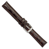 16mm Dark Brown Crocodile Grain Chrono Silver-tone Buckle Watch Band