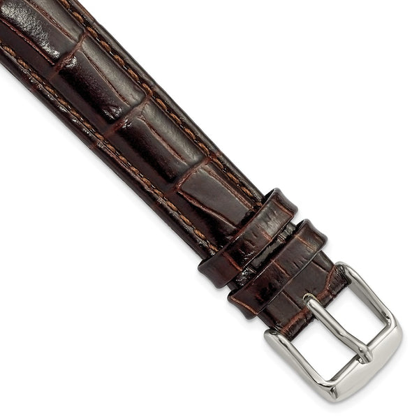 16mm Dark Brown Crocodile Grain Chrono Silver-tone Buckle Watch Band