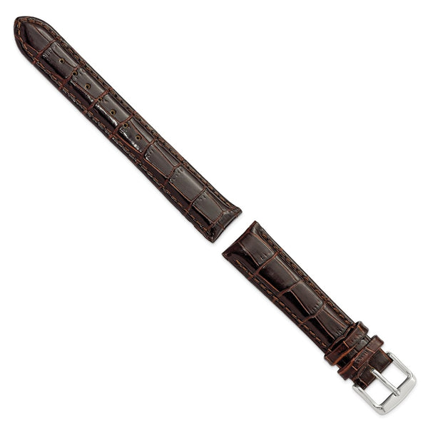 DeBeer 17mm Dark Brown Crocodile Grain Chronograph Leather with Silver-tone Buckle 7.5 inch Watch Band
