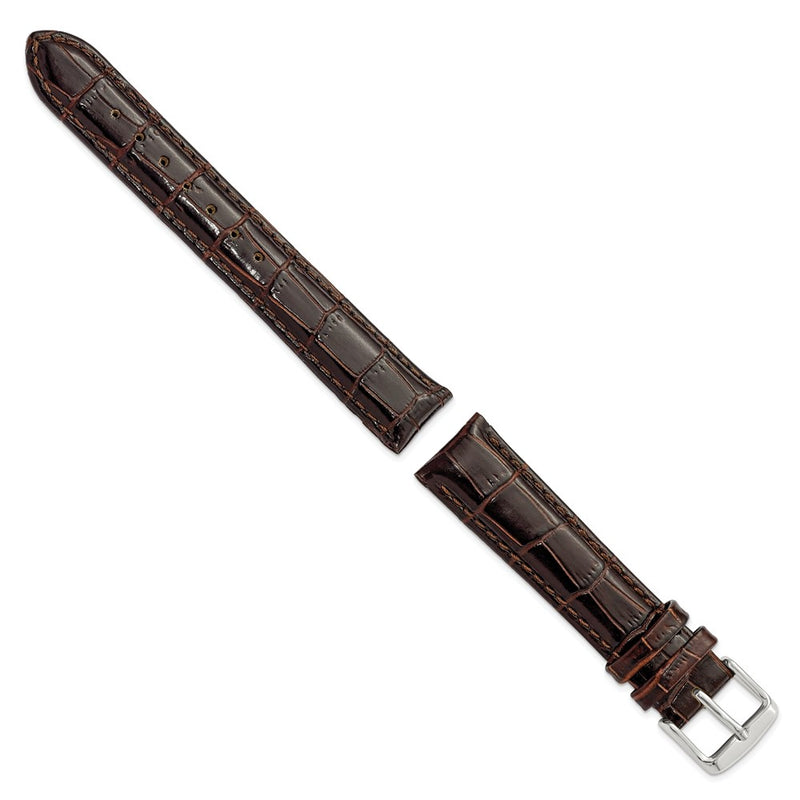 17mm Dark Brown Crocodile Grain Chrono Silver-tone Buckle Watch Band