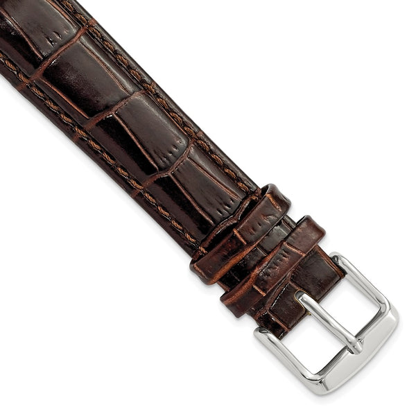 17mm Dark Brown Crocodile Grain Chrono Silver-tone Buckle Watch Band