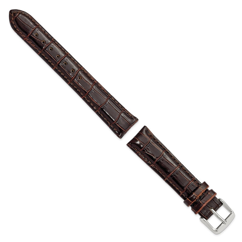 DeBeer 18mm Dark Brown Crocodile Grain Chronograph Leather with Silver-tone Buckle 7.5 inch Watch Band
