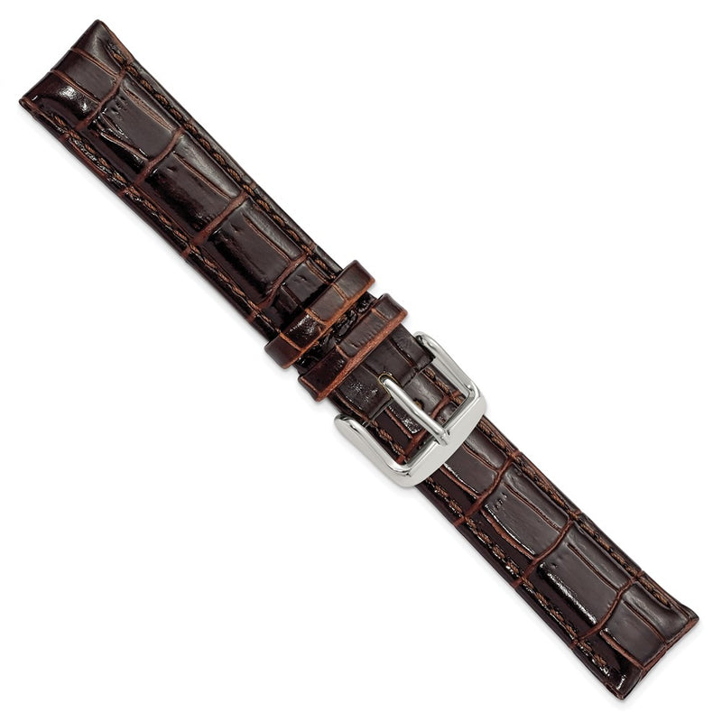 18mm Dark Brown Crocodile Grain Chrono Silver-tone Buckle Watch Band