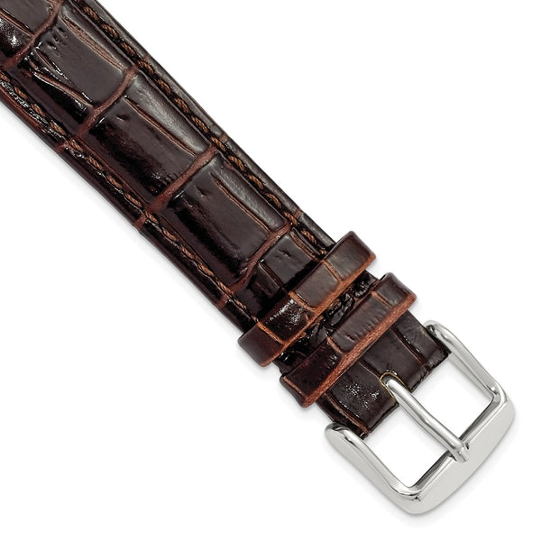 18mm Dark Brown Crocodile Grain Chrono Silver-tone Buckle Watch Band