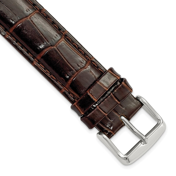 19mm Dark Brown Crocodile Grain Chrono Silver-tone Buckle Watch Band