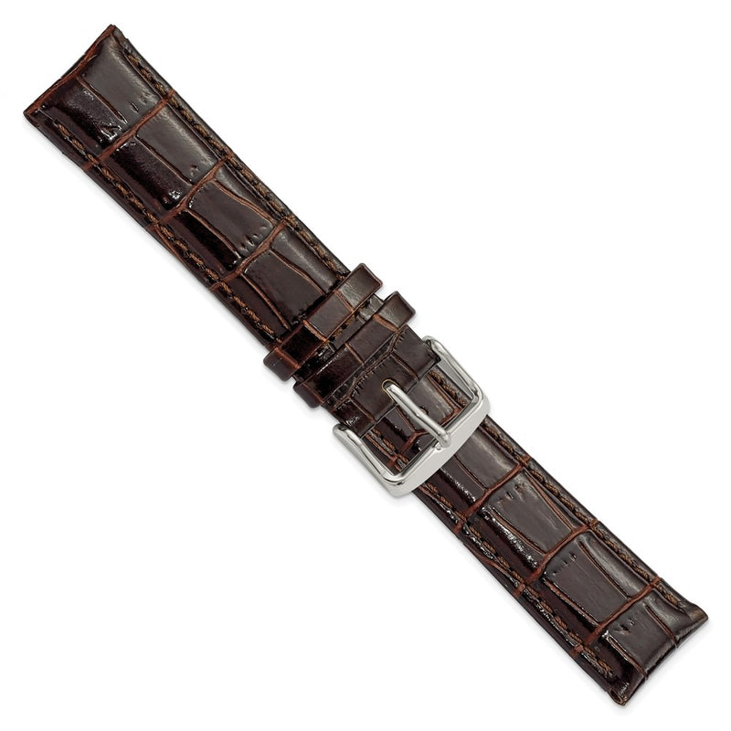 20mm Dark Brown Crocodile Grain Chrono Silver-tone Buckle Watch Band