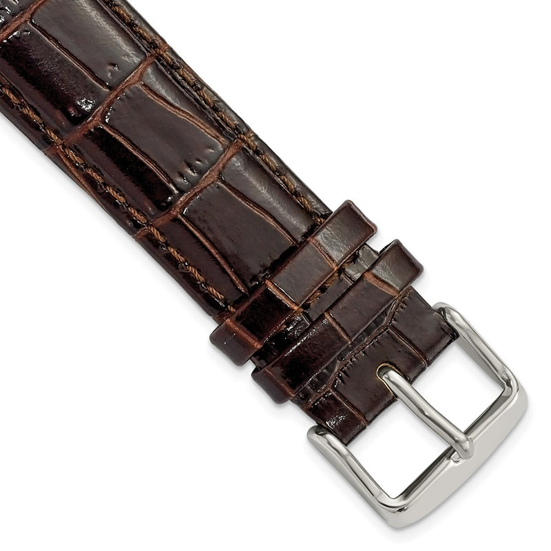 20mm Dark Brown Crocodile Grain Chrono Silver-tone Buckle Watch Band