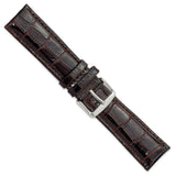 22mm Dark Brown Crocodile Grain Chrono Silver-tone Buckle Watch Band