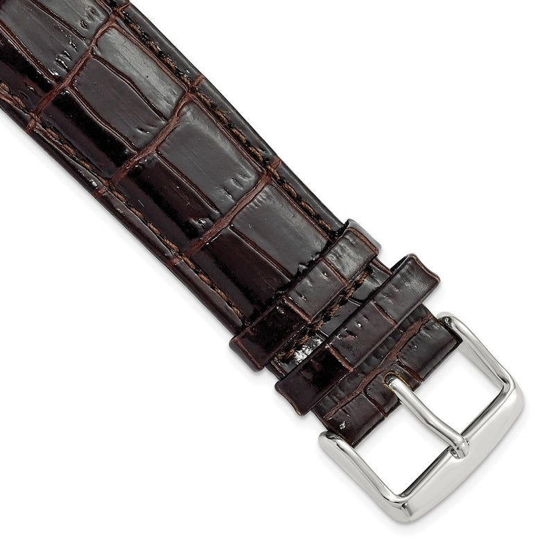 22mm Dark Brown Crocodile Grain Chrono Silver-tone Buckle Watch Band