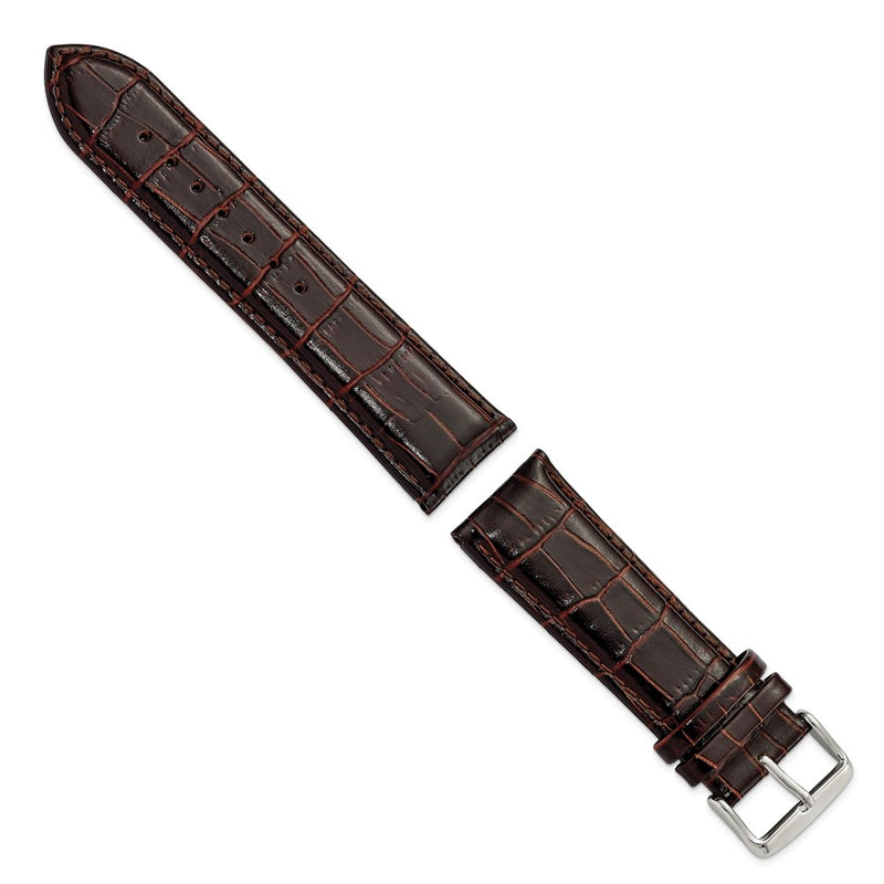 24mm Dark Brown Crocodile Grain Chrono Silver-tone Buckle Watch Band