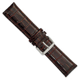 24mm Dark Brown Crocodile Grain Chrono Silver-tone Buckle Watch Band