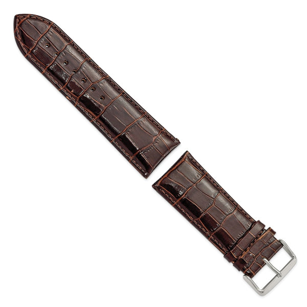 DeBeer 28mm Dark Brown Crocodile Grain Chronograph Leather with Silver-tone Buckle 7.5 inch Watch Band