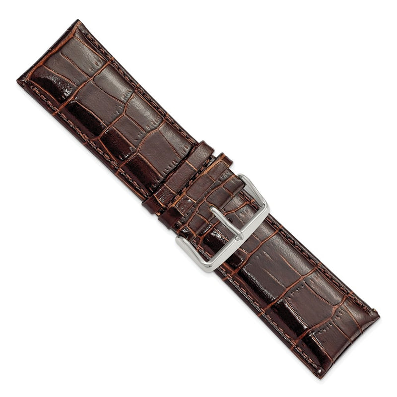 28mm Dark Brown Crocodile Grain Chrono Silver-tone Buckle Watch Band