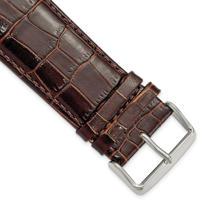 28mm Dark Brown Crocodile Grain Chrono Silver-tone Buckle Watch Band