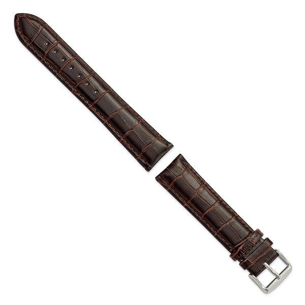 DeBeer 22mm Long Dark Brown Crocodile Grain Chronograph Leather with Silver-tone Buckle 8.5 inch Watch Band