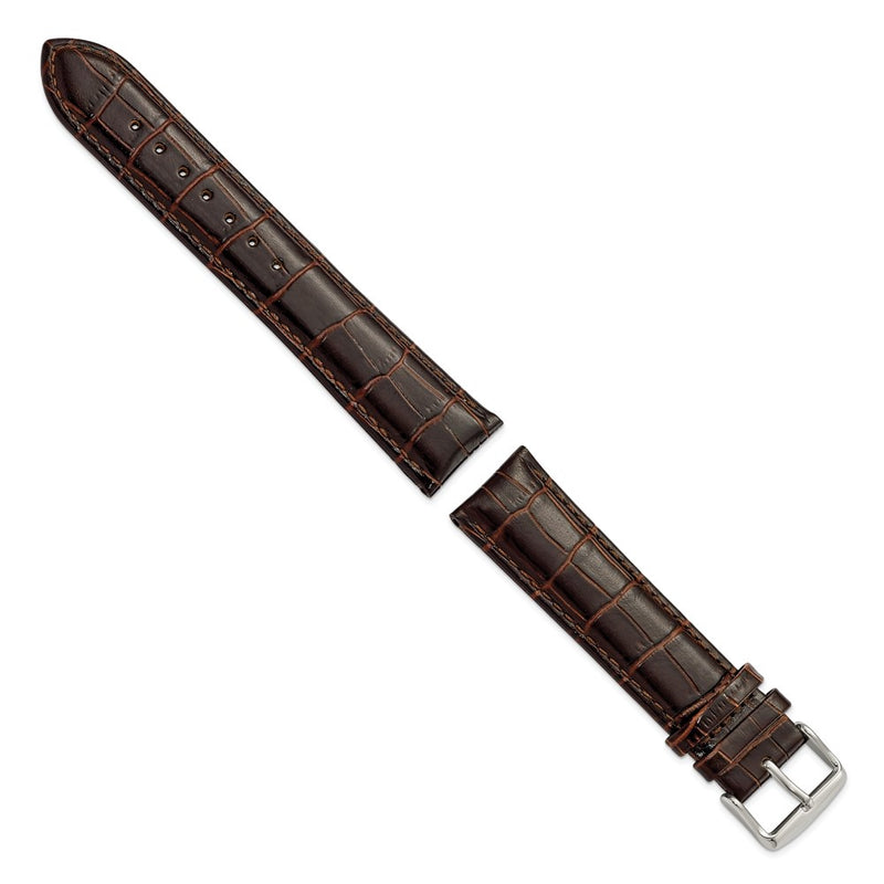 DeBeer 22mm Long Dark Brown Crocodile Grain Chronograph Leather with Silver-tone Buckle 8.5 inch Watch Band