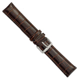 22mm Long Dark Brown Crocodile Chrono Silver-tone Buckle Watch Band