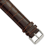 22mm Long Dark Brown Crocodile Chrono Silver-tone Buckle Watch Band