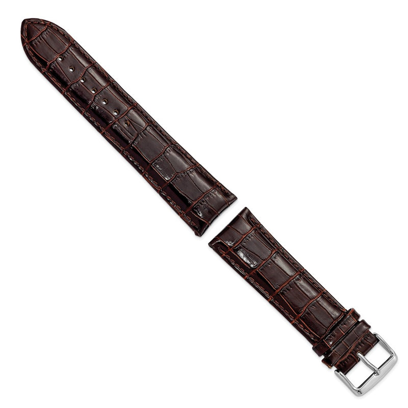 24mm Long Dark Brown Crocodile Chrono Silver-tone Buckle Watch Band