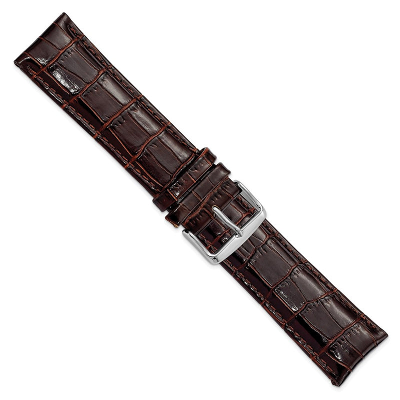 24mm Long Dark Brown Crocodile Chrono Silver-tone Buckle Watch Band