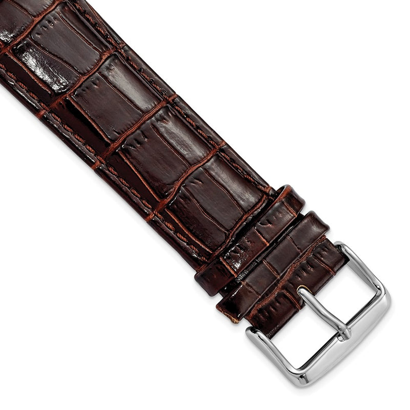 24mm Long Dark Brown Crocodile Chrono Silver-tone Buckle Watch Band