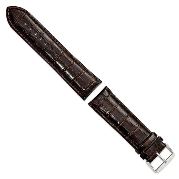 DeBeer 26mm Long Dark Brown Crocodile Grain Chronograph Leather with Silver-tone Buckle 8.5 inch Watch Band