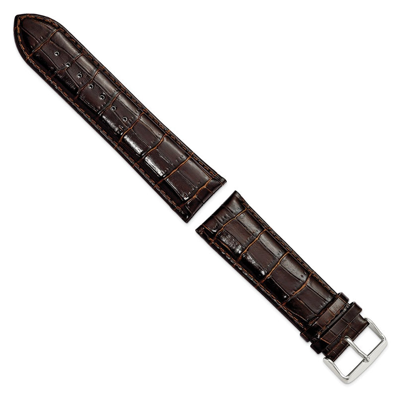 26mm Long Dark Brown Crocodile Chrono Silver-tone Buckle Watch Band