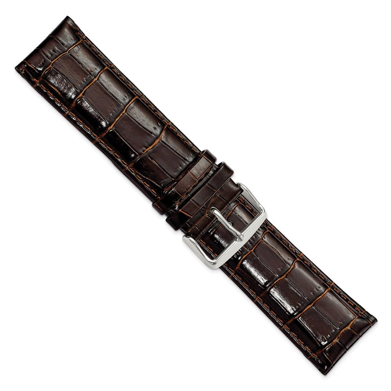 DeBeer 26mm Long Dark Brown Crocodile Grain Chronograph Leather with Silver-tone Buckle 8.5 inch Watch Band