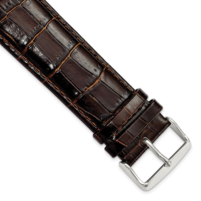 26mm Long Dark Brown Crocodile Chrono Silver-tone Buckle Watch Band